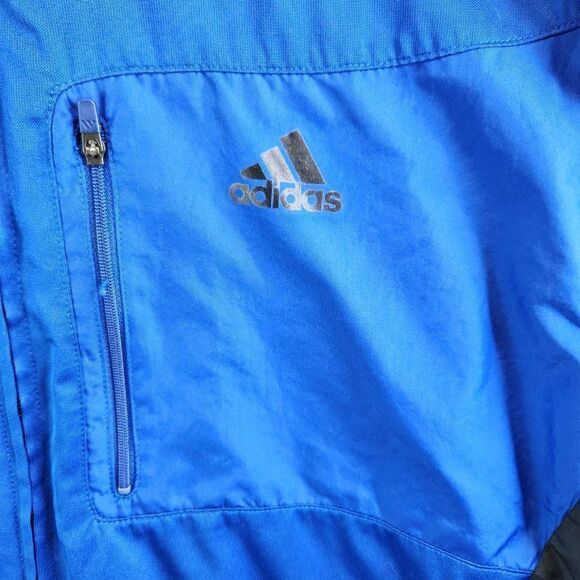 Adidas Windbreaker Jacket Mens M Blue Drive 2 Stowaway Hood Mesh Lined Track - Picture 3 of 15